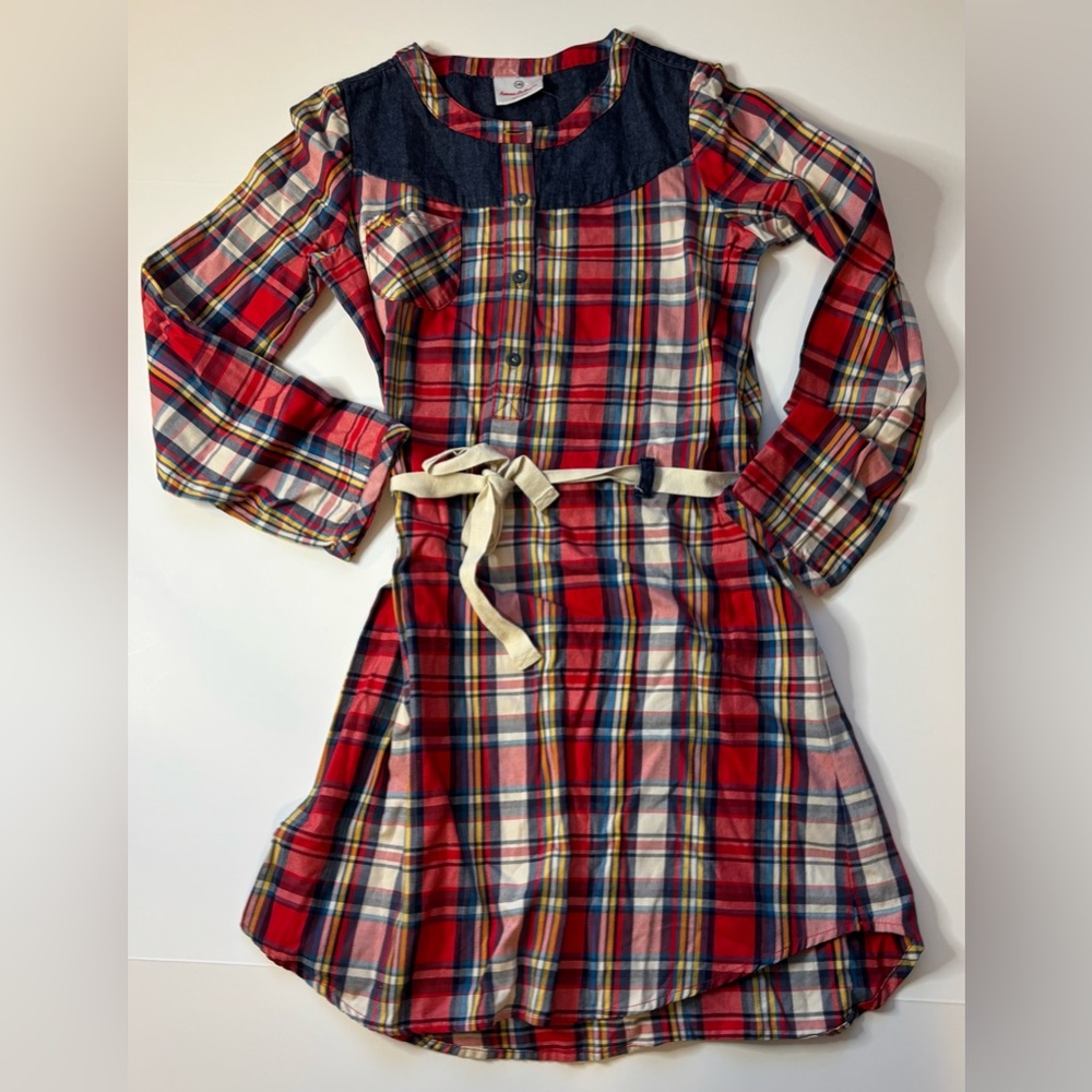 Hanna Anderson Girls red plaid long sleeve dress size 12